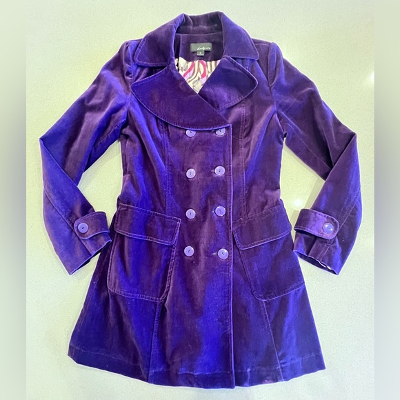 Velvet Cotton Purple Button Trench Pockets Sz Medium Unique - Picture 7 of 13